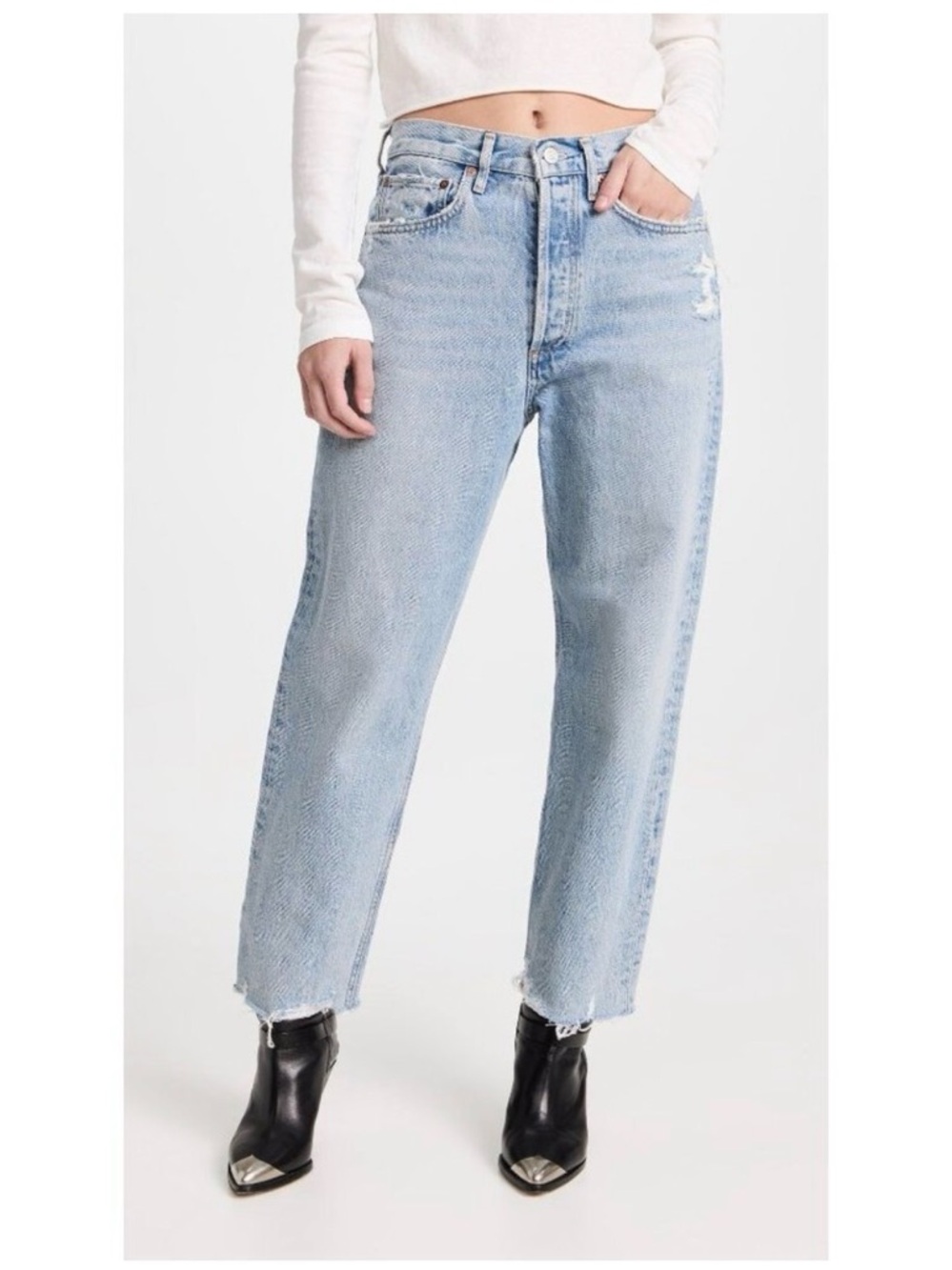 Agolde 90s Light Wash Cropped Jeans | Distressed | Size 29